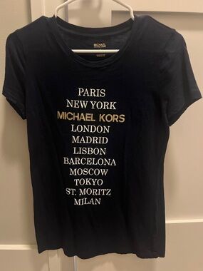 Michael Kors Navy City List Tee with Gold Logo
